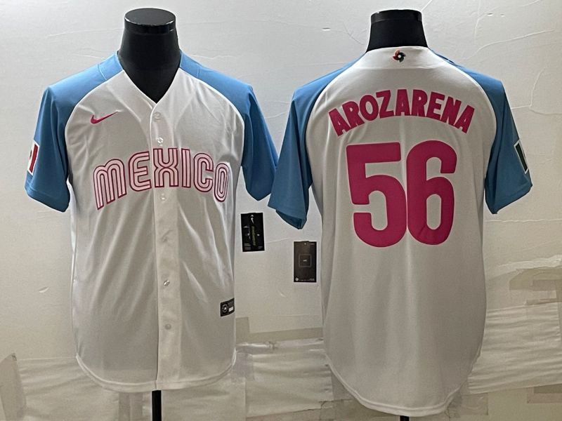 Men 2023 World Cub Mexico #56 Arozarena White blue Nike MLB Jersey3->more jerseys->MLB Jersey